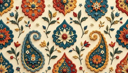 Naklejka premium Classic paisley repeat with muted earth tones and subtle texture , oriental, swirl