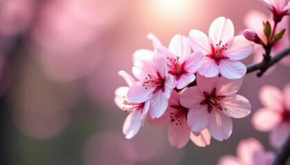 Fototapeta premium Delicate pink cherry blossoms, full bloom, soft petals , floral design, texture, plant