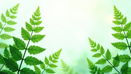 Delicate ferns in shades of green on white background, greenery, foliage