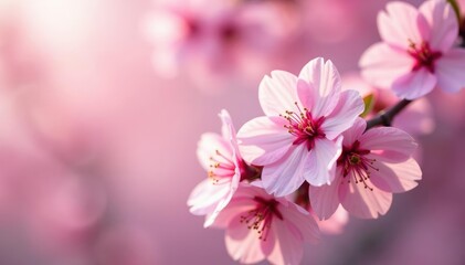 Obraz premium Delicate pink sakura blossoms, scattered, soft focus, floral, pastel