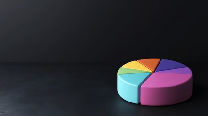 Obraz premium Minimal 3D pie chart with colorful segments on dark financial background
