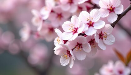 Dense cluster of sakura flowers, full bloom, white and pink hues, delicate, botanical print, japan