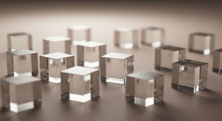 Abstract Composition of Clear Glass Cubes on a Neutral Background A Study in Geometric Forms and Light Reflection