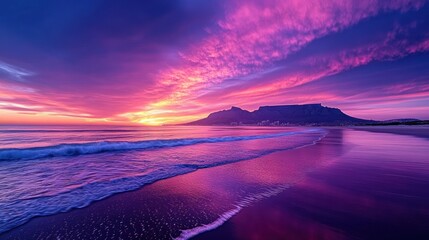 Spectacular Sunset over Table Mountain from Bloubergstrand Beach