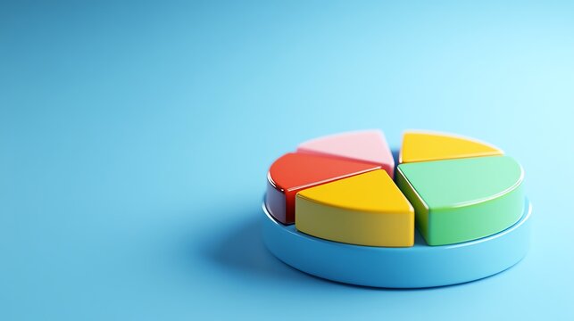 Pie chart embedded in spinning coin, economy and value visualization in 3D