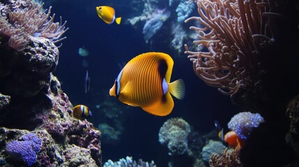 Obraz premium Underwater scene with reef and tropical fish