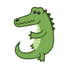 Cute Cartoon Alligator Isolated on Black Background Illustration