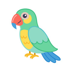 Cartoon Parrot Illustration, Green Parrot, Isolated on Black