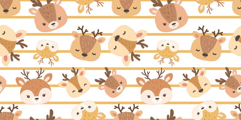 Obraz premium Cute and funny animals seamless patterns and wallpaper
