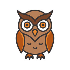 Cute Brown Cartoon Owl Isolated on Black Background