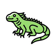 Green Iguana Cartoon Character on Black Background Design