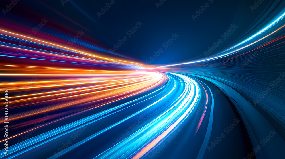 Poster dynamic speed: an electrifying display of motion, with vibrant streaks of light carving through the 