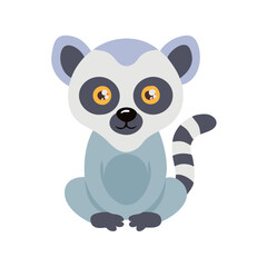 Cute Cartoon Ring-Tailed Lemur Illustration on Black Background