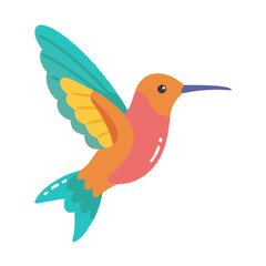 Colorful stylized hummingbird with vibrant wings on black background