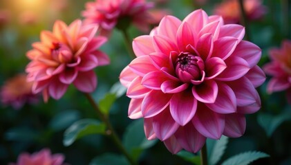 Obraz premium Intricate dahlia blooms, vibrant hues, lush petals , flower, yellow