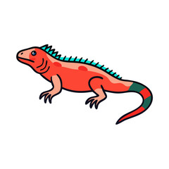 Stylized Colorful Cartoon Iguana on a Black Background