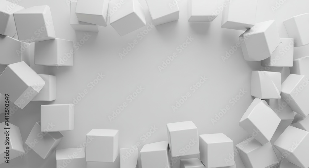 Poster abstract white cubes frame background minimalist 3d render design