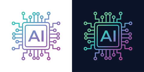 Artificial Intelligence AI Chip in Human Brain. Artificial Intelligence icon with Machine learning, digital skills, generative AI, AI technology, algorithm, virtual intelligence and future	