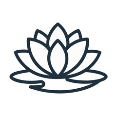 Elegant White Lotus Flower Icon on Black Background