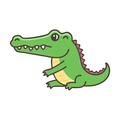 Cute Cartoon Alligator Illustration Isolated on Black Background