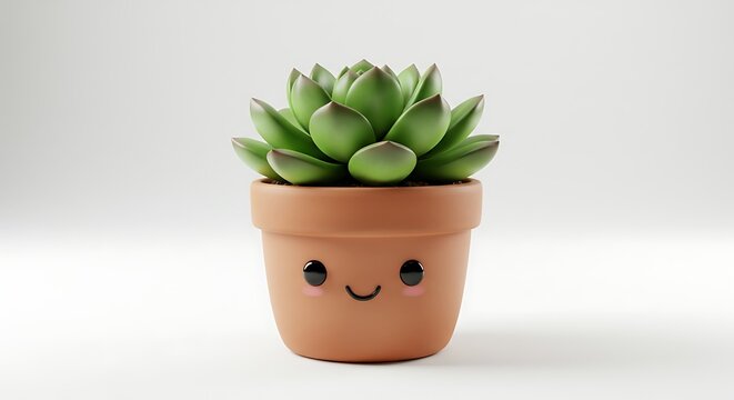 Cute kawaii-style succulent with a smiling pot