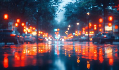 Rainy city night street scene