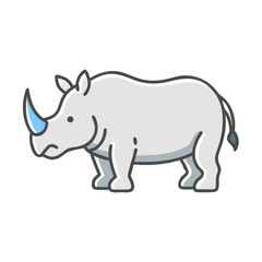 Cartoon Rhino Standing, Wildlife, African Animal Illustration