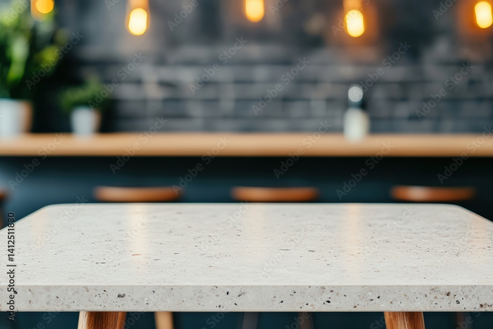 Poster elegant terrazzo table in upscale restaurant setting