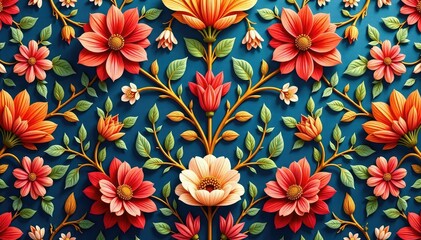 Intricate floral textile design, repeating motif, repeating texture, wallpaper