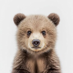 Obraz premium Cute Young Bear with Fluffy Fur on Light Background