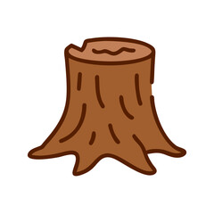 Cartoon Tree Stump with Brown Outline Isolated