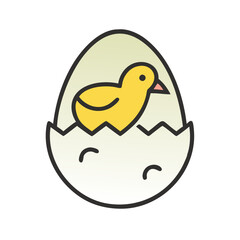 Cute Yellow Chick Hatching from Egg Cartoon Icon
