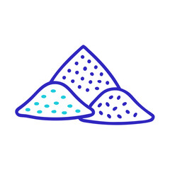 Three piles of material with different colored dots