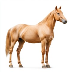 Fototapeta premium Elegant Palomino Horse Standing Gracefully Against White Background