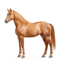 Obraz premium Beautiful chestnut horse standing gracefully on white background