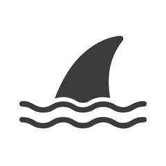 Shark fin icon emerging from ocean waves, dark