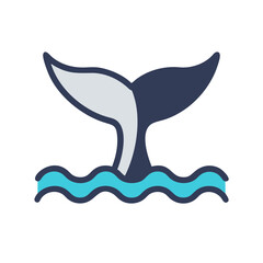 Whale tail icon emerging from the ocean water