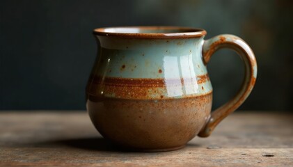 Large oversized rustic stoneware mug, handle prominent , side view, full, oversized
