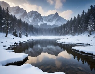 Fototapeta premium mountain lake in winter. Morske Oko. Poland Europe
