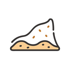 Single cartoon tortilla chip with seeds on black background