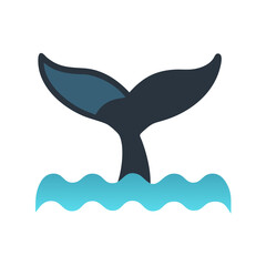 Stylized whale tail emerging from the ocean waves