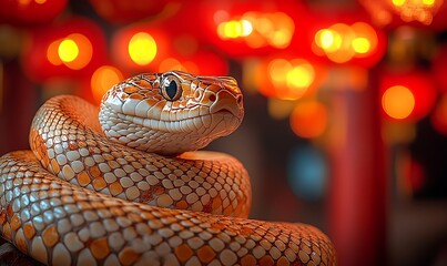 Fototapeta premium Snake coiled festive red lanterns