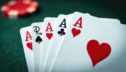 Fototapeta premium Playing cards arranged in ace sequence, close-up , background, image