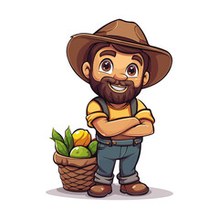 Happy Farmer Cartoon Illustration Fresh Produce and Agriculture
