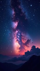 Fototapeta premium Sweeping Milky Way arc, vibrant stars, cosmic dust clouds, celestial, galactic, astronomy