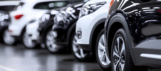 Cars in a Row: A striking image capturing a row of modern cars of varying colors. The sleek lines and polished exteriors gleam under the light.