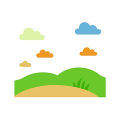 Obraz premium Cartoon landscape with hills, sky, and clouds background
