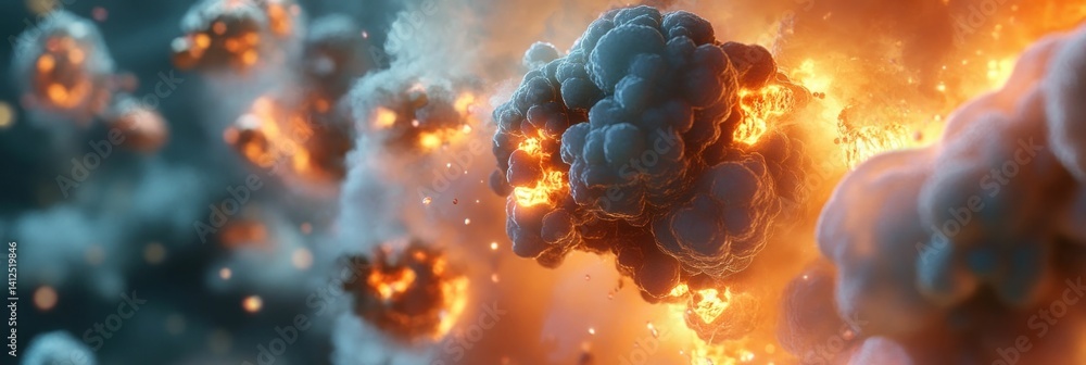 Poster Abstract rendering of fiery clouds with explosive energy and cellular shapes