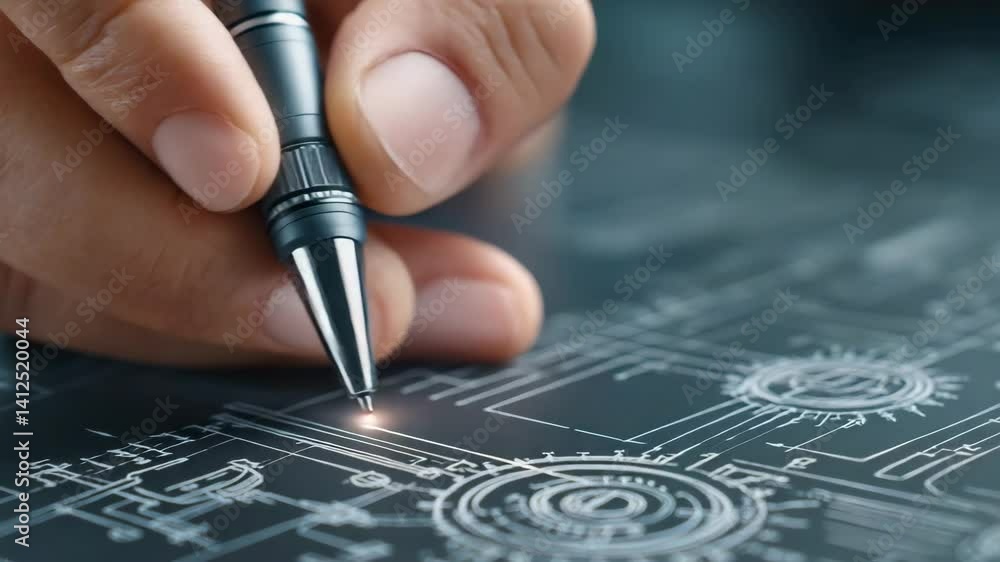 Poster innovative ai startup technology hand sketches and pen drawings create intricate designs and bluepri