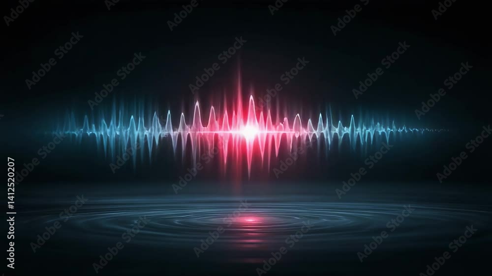 Poster digital sound waves and vibrant audio technology create mesmerizing visual effects in modern startup